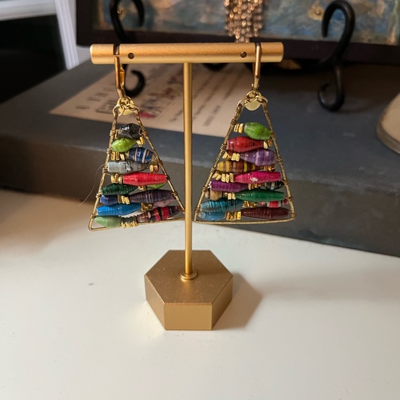 Colorful Beaded Triangle Earrings - Picture 2 of 5